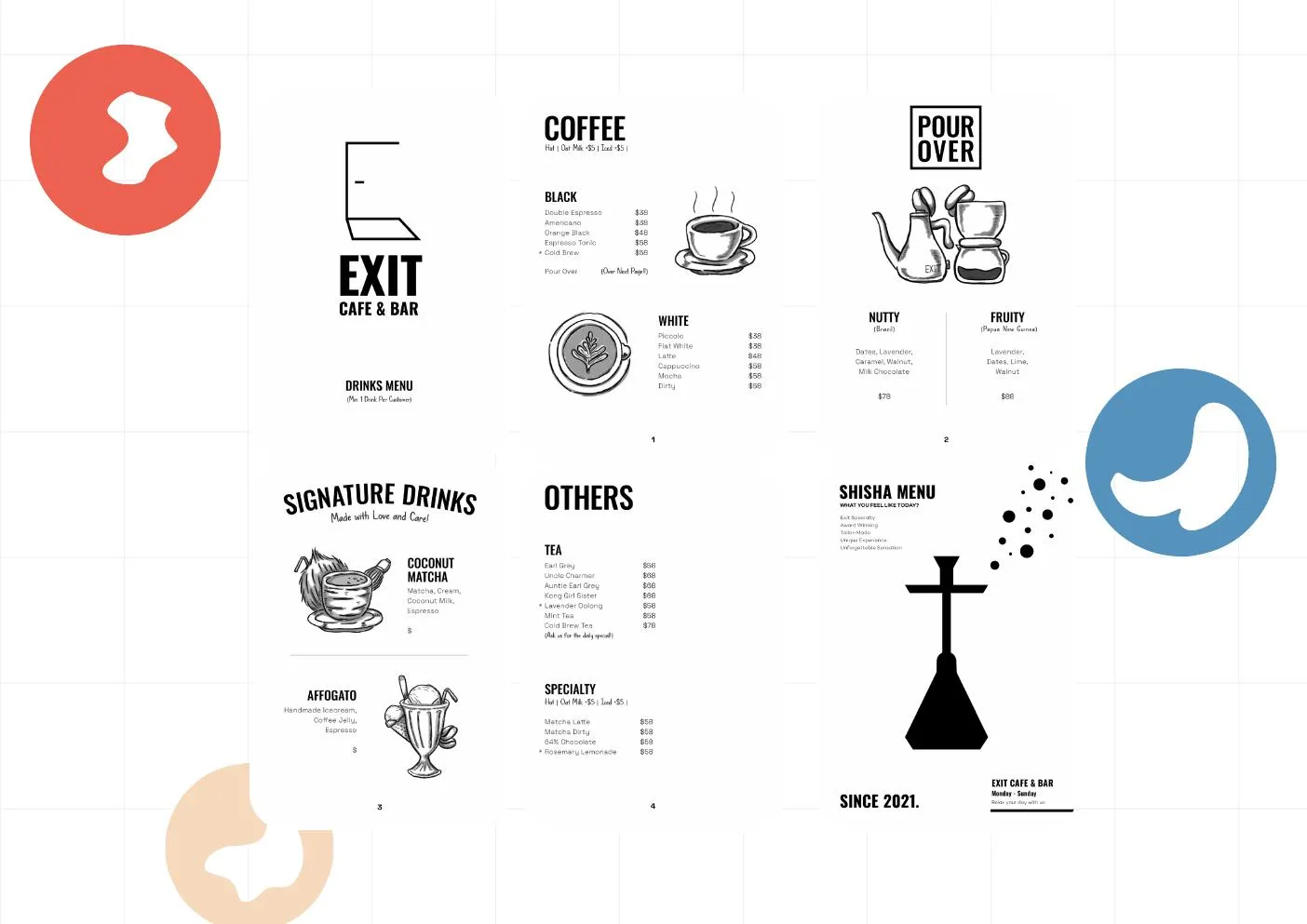 EXIT CAFE & BAR — menus & social
